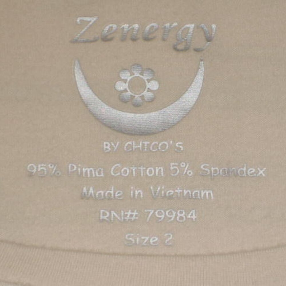 Zenergy Chicos Size 2 L Cotton Blend Gold Tan Metallic Foil 3/4 Sleeve Excellent - Picture 3 of 6